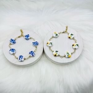 Floral Charm Bracelet Set - Blue and Yellow
